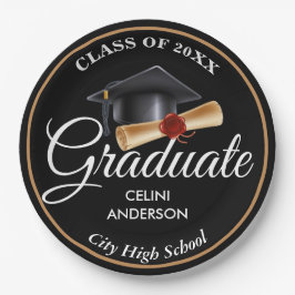 エレガント金ゴールド・ブラック&ネイビー卒業党サプライズ ペーパープレート