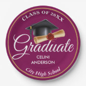 エレガント金ゴールド・ブラック&ネイビー卒業党サプライズ ペーパープレート (正面)