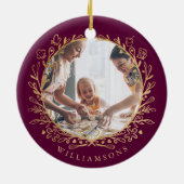 エレガント金ゴールド&ブルゴーニュ族ベーキング写真リース セラミックオーナメント (裏面)