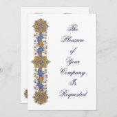 エレガント金ゴールド&ブルーアンティークアーカスタムト招待状 招待状 (正面/裏面)