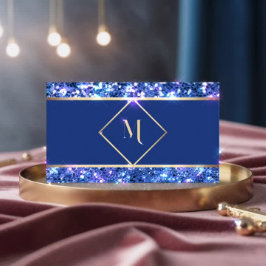 エレガント金ゴールド&ブルーグリッターモダン名刺 名刺