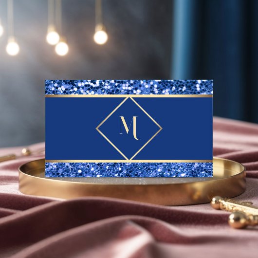 エレガント金ゴールド&ブルーグリッターモダン名刺 名刺