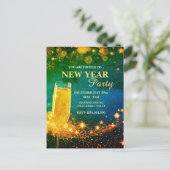 エレガント金ゴールド&ブルーニューイヤー前夜パーティー ポストカード (スタンド正面)