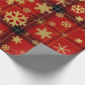 エレガント金ゴールド&プレイドクリスマススノーフレークパターン ラッピングペーパー (角)