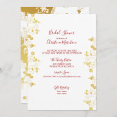 エレガント金ゴールド&ホワイトさくらんぼブロッサムブライダルシャワー 招待状 (正面/裏面)