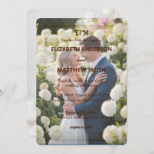 エレガント金ゴールド&ホワイトオーバーレイ結婚花 招待状 (正面/裏面)