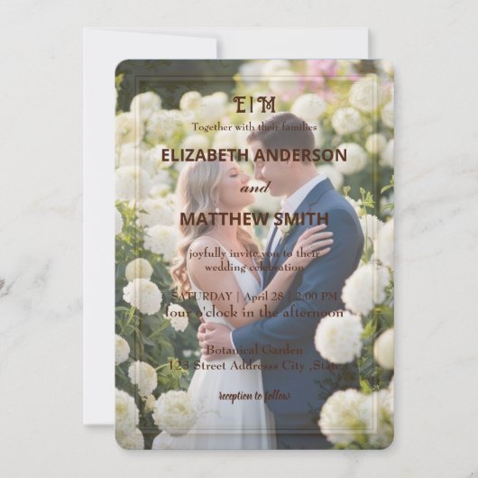 エレガント金ゴールド&ホワイトオーバーレイ結婚花 招待状 (正面)