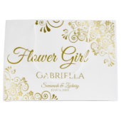 エレガント金ゴールド&ホワイトシンプルフラワーガール結婚ズ ラージペーパーバッグ (正面)
