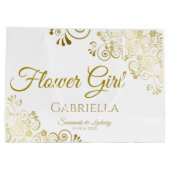 エレガント金ゴールド&ホワイトシンプルフラワーガール結婚ズ ラージペーパーバッグ (裏面)