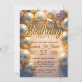 エレガント金ゴールド&ホワイトバルーン50th誕生日パーティー 招待状 (正面)