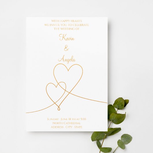 エレガント金ゴールド&ホワイトミニマリスト除草招待状 招待状