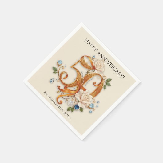 エレガント金ゴールド&ホワイト50結婚周年記念 スタンダードカクテルナプキン (角)