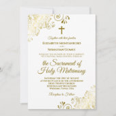 エレガント金ゴールド&ホワモダンイトカッ結婚ク 招待状 (正面)