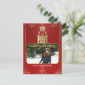 エレガント金ゴールド&レッドくるみ割り付けホリデーフォト シーズンポストカード (スタンド正面)