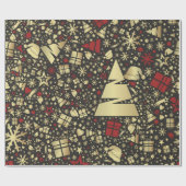 エレガント金ゴールド&レッドクリスマスツリーパターン ラッピングペーパー (フラット)