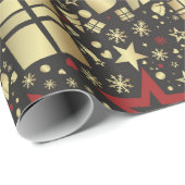 エレガント金ゴールド&レッドクリスマスツリーパターン ラッピングペーパー (ロールコーナー)