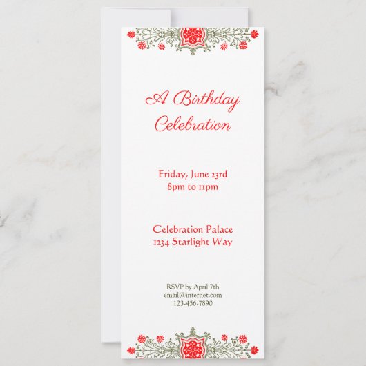 エレガント金ゴールド&レッドフローラアーカスタムト招待状 招待状 (裏面)