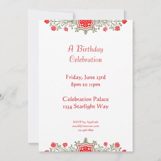 エレガント金ゴールド&レッドフローラアーカスタムト招待状 招待状 (裏面)