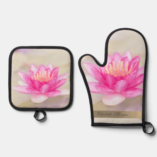 エレガント金ゴールド、ロータス、ヨガ 鍋つかみ&鍋敷きセット (正面)