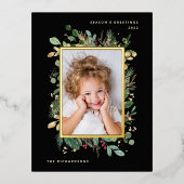 エレガント金ゴールド |写真付き黒 箔シーズンポストカード (正面)