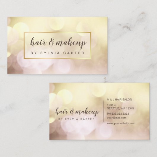 エレガント金ゴールド《写真》ぼけ味フェミニン美容師サロン 名刺 (正面/裏面)