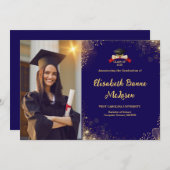 エレガント金ゴールド・海軍の卒業発表 招待状 (正面/裏面)