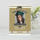 エレガント金ゴールド&白写真卒業パーティー 招待状 (スタンド正面)