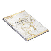 エレガント金ゴールド/白大理石、金ゴールドバー、名前とタイトル ノートブック (右側)