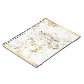 エレガント金ゴールド/白大理石、金ゴールドバー、名前とタイトル ノートブック (左側)