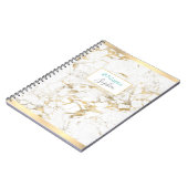 エレガント金ゴールド/白大理石、金ゴールドバー、名前とタイトル ノートブック (左側)