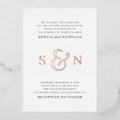 エレガント金ゴールド/白黒タイポグラフィ結婚 箔招待状 (正面)