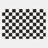 エレガント金ゴールド、白黒ハートパターン ラッピングペーパーシート (正面3)