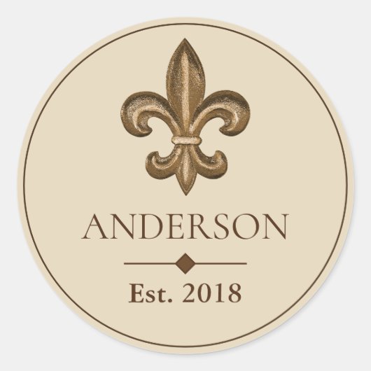 エレガント金ゴールド（紋章の）フラ・ダ・リとファミリ名 ラウンドシール (正面)