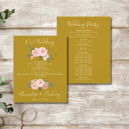 エレガント金ゴールド&赤面ピンクフローラ結婚式 プログラム