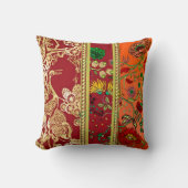 エレガント金ゴールド、赤、オレンジの花模様装飾用クッション クッション (正面)