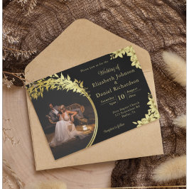 エレガント金ゴールド、黒とライリー写真結婚 招待状