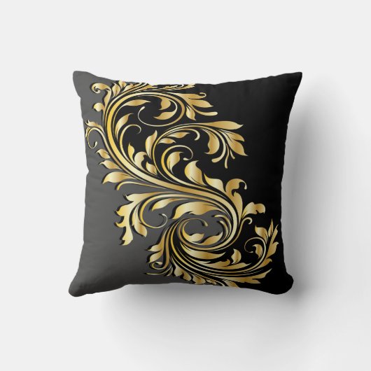 エレガント金ゴールド、黒と灰色のデザイン クッション (裏面)