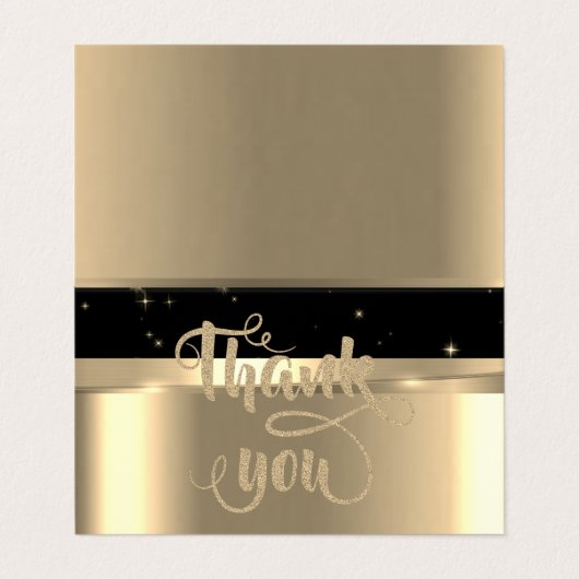 エレガント金ゴールド、黒グリッターサンキューカード 名刺 (外部フラット)