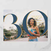 エレガント金ゴールド | 30th誕生日パーティー写真 箔招待状 (正面)