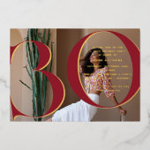 エレガント金ゴールド | 30th誕生日パーティー写真 箔招待状 (正面)