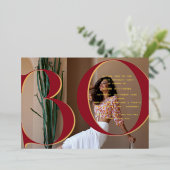 エレガント金ゴールド | 30th誕生日パーティー写真 箔招待状 (立ち正面)