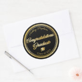 エレガント金ゴールド | Black Grad Cap Class of 2023 ラウンドシール (封筒)