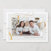 エレガント金ゴールド「Joy」ファミリーフォトホリデーカード シーズンカード (正面)