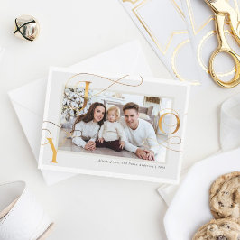 エレガント金ゴールド「Joy」ファミリーフォトホリデーカード シーズンカード