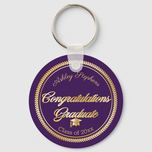 エレガント金ゴールド | Purple Grad Cap Class of 2023 キーホルダー (正面)