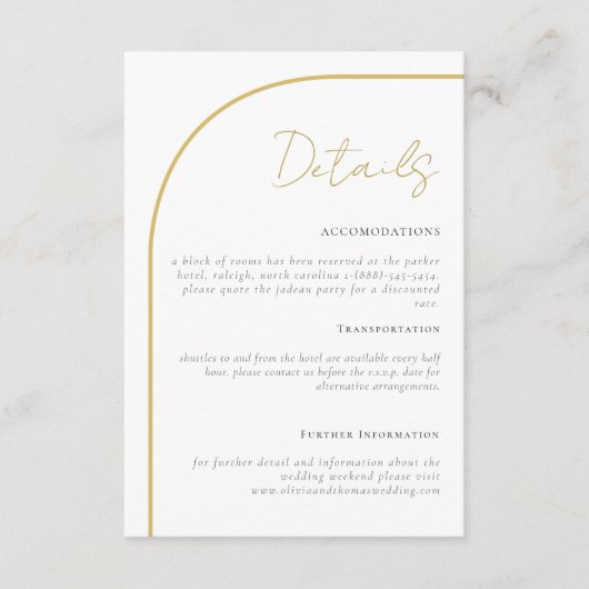 エレガント金ゴールドArchの結婚詳細エンクロージャカード エンクロージャーカード (正面)