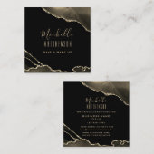 エレガント金ゴールドBlack Agate大理石スクリプト スクエア名刺 (正面/裏面)