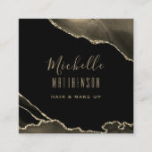 エレガント金ゴールドBlack Agate大理石スクリプト スクエア名刺 (正面)