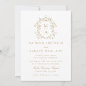 エレガント金ゴールドChinoiserieフローラ結婚写真 招待状 (正面)