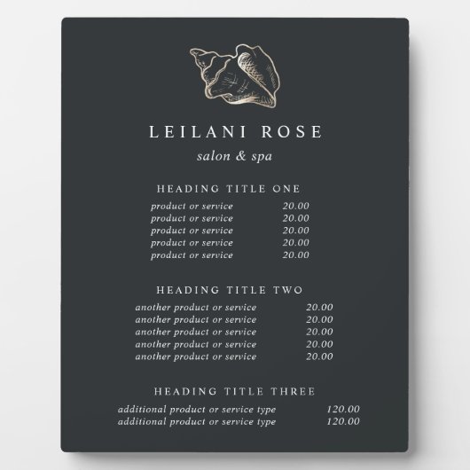 エレガント金ゴールドConch Shellの価格設定/サービスの表示 フォトプラーク (正面)